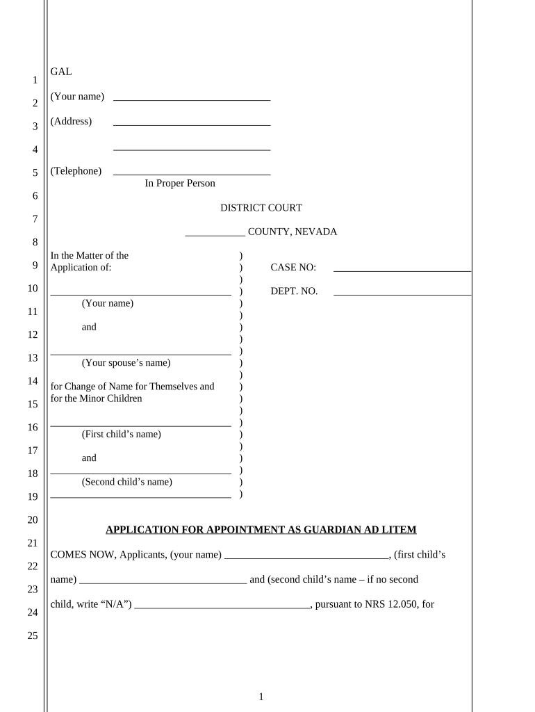 Applications for Appointment as Guardian Family Name Change Nevada  Form