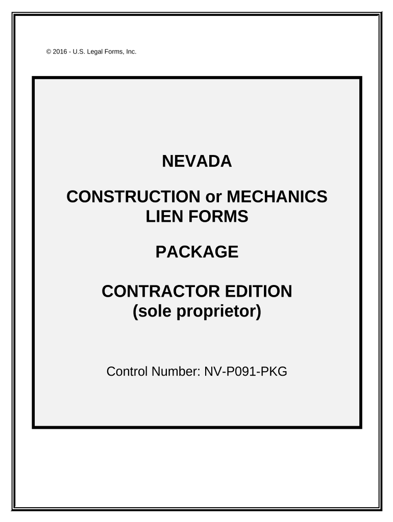Nevada Construction or Mechanics Lien Package Individual Nevada  Form