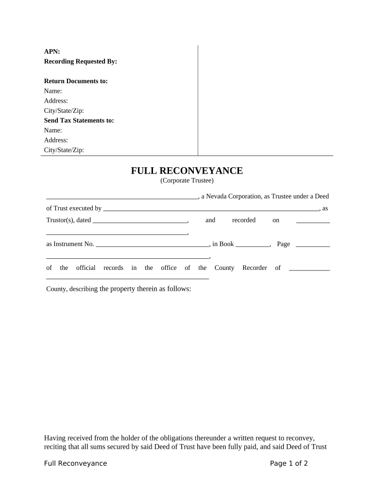 Fill and Sign the Full Reconveyance Form PDF