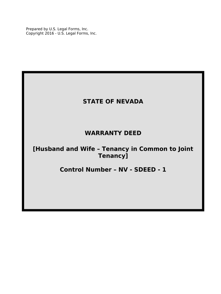 Warranty Deed for Husband and Wife Converting Property from Tenants in Common to Joint Tenancy Nevada  Form