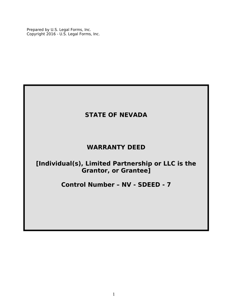 Warranty Deed from Limited Partnership or LLC is the Grantor, or Grantee Nevada  Form