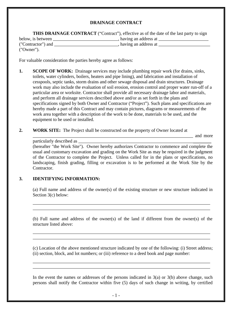 Drainage Contract for Contractor New York Form