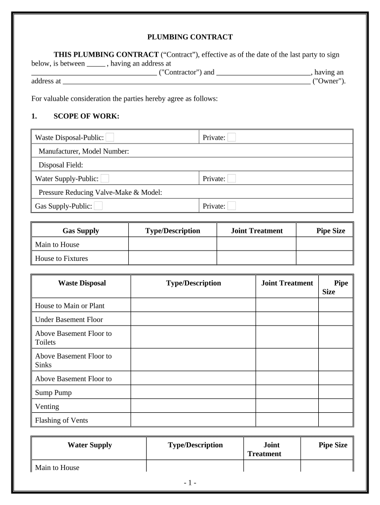 Plumbing Contract for Contractor New York  Form