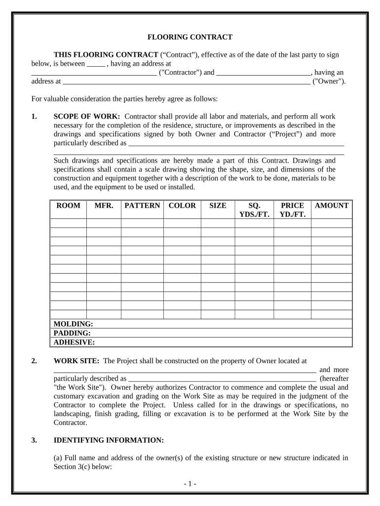 Flooring Contractor Contract Template Form Fill Out and Sign