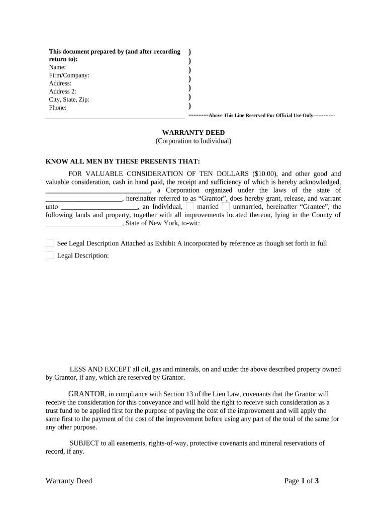 New York Warranty  Form