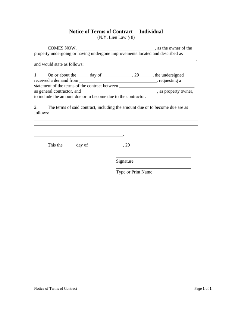 New York Contract  Form