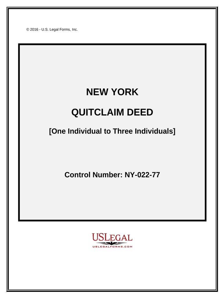 Quitclaim Deed One Individual to Three Individuals New York  Form