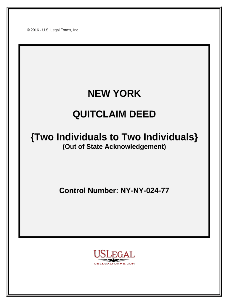 Quitclaim Deed Two Individuals to Two Individuals New York  Form