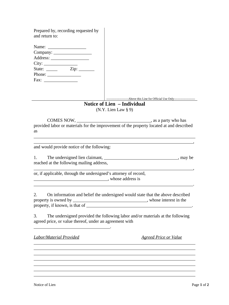 Lien Holder Form Ny