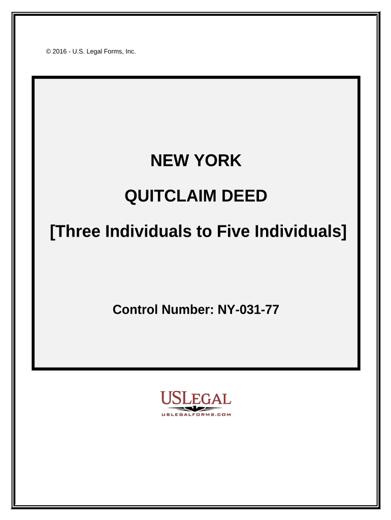 Quitclaim Deed from Three Individuals to Five Individuals New York  Form