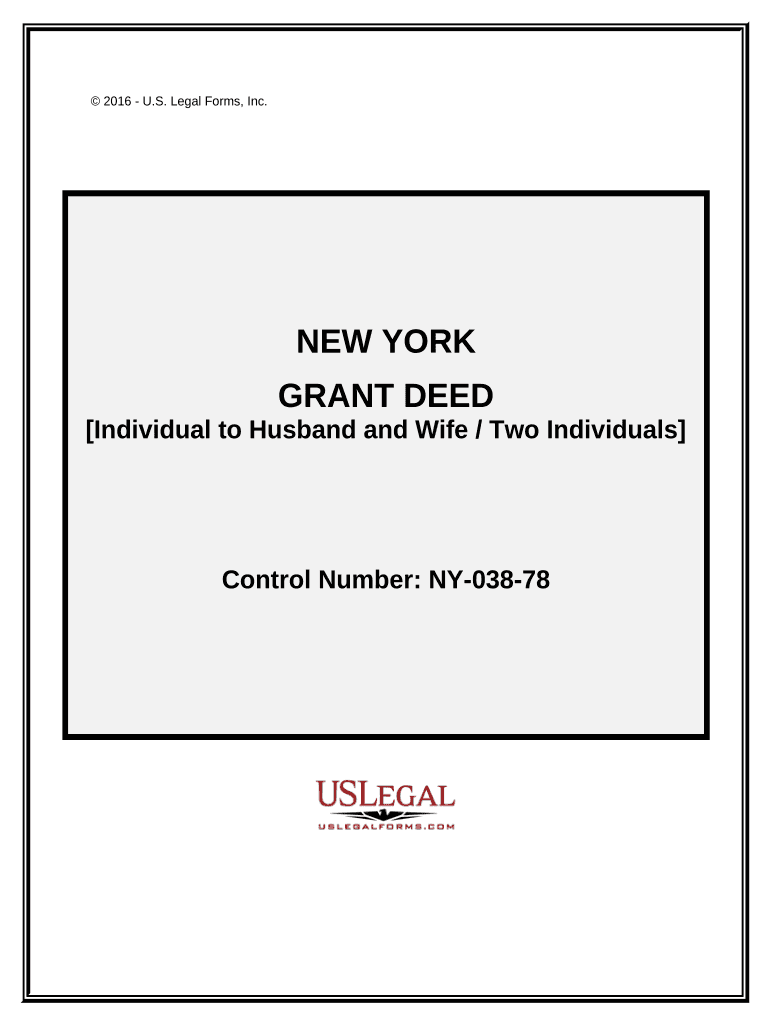 Grant Deed from an Individual to Two Individuals or Husband and Wife New York  Form