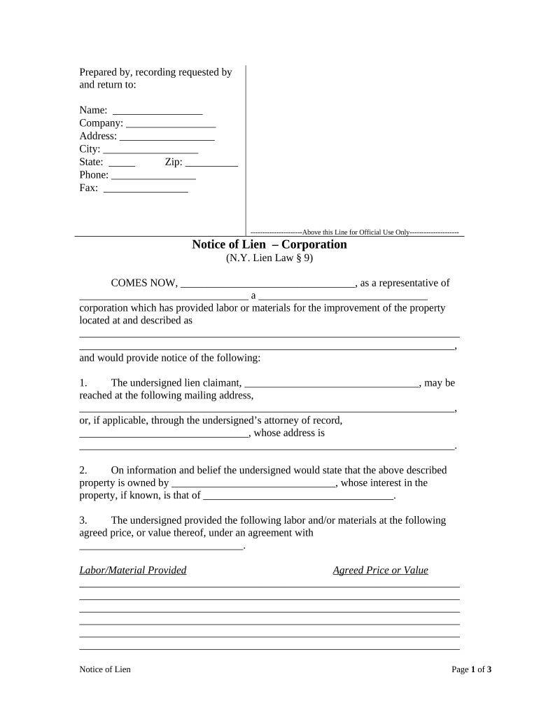 New York Lien  Form