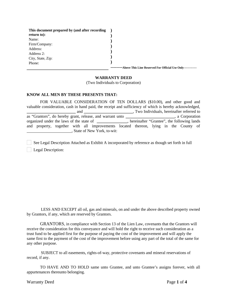 Warranty Deed Corporation  Form