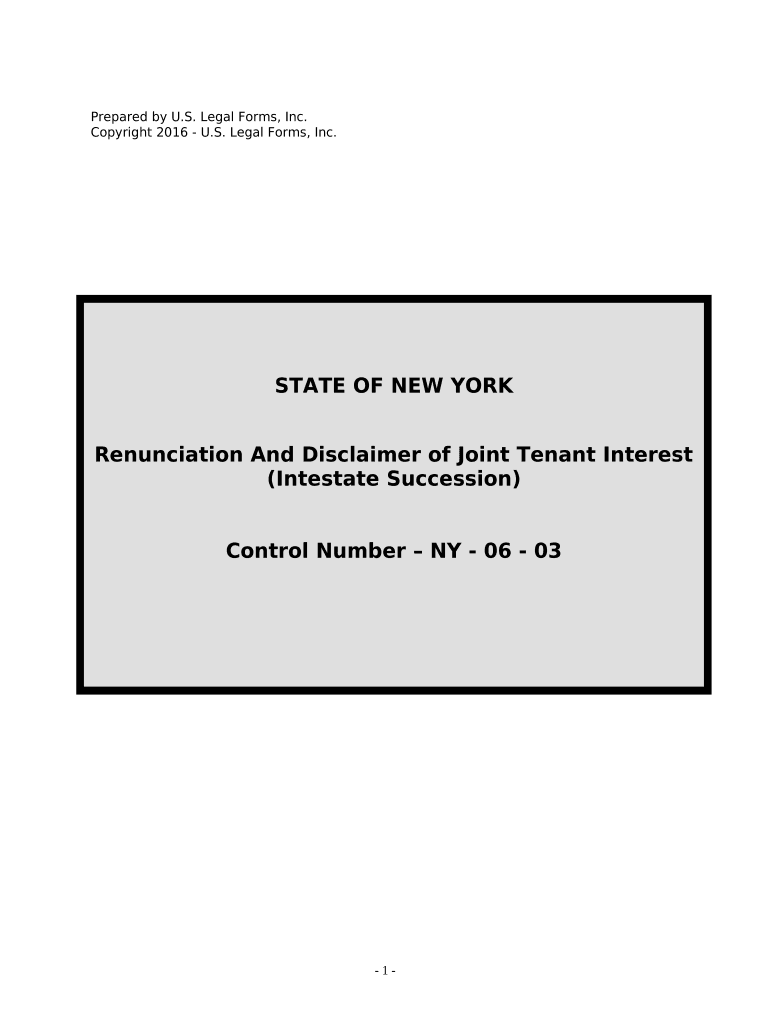 Renunciation and Disclaimer of Property Received by Intestate Succession New York  Form