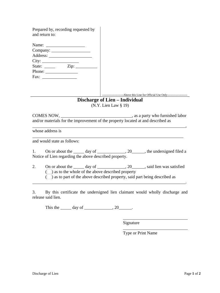 New York Discharge  Form