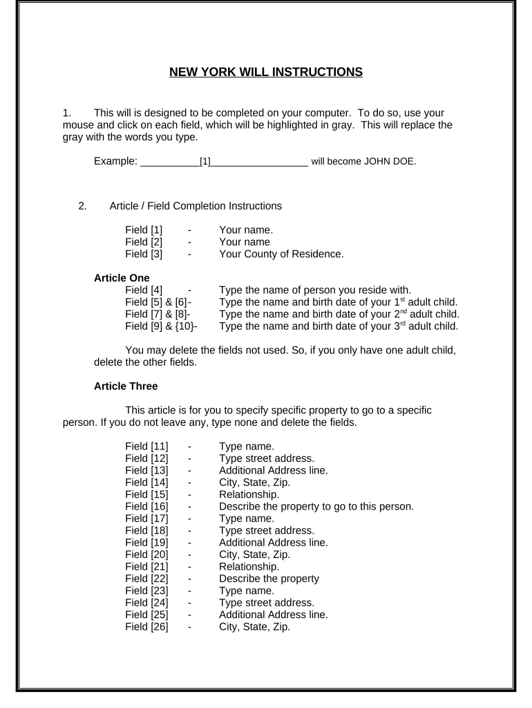 Mutual Wills Package of Last Wills and Testaments for Unmarried Persons Living Together with Adult Children New York  Form