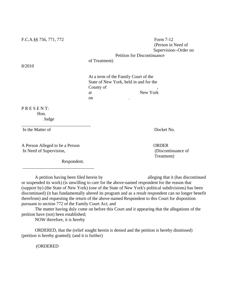 Order Discontinuation of Treatment New York  Form