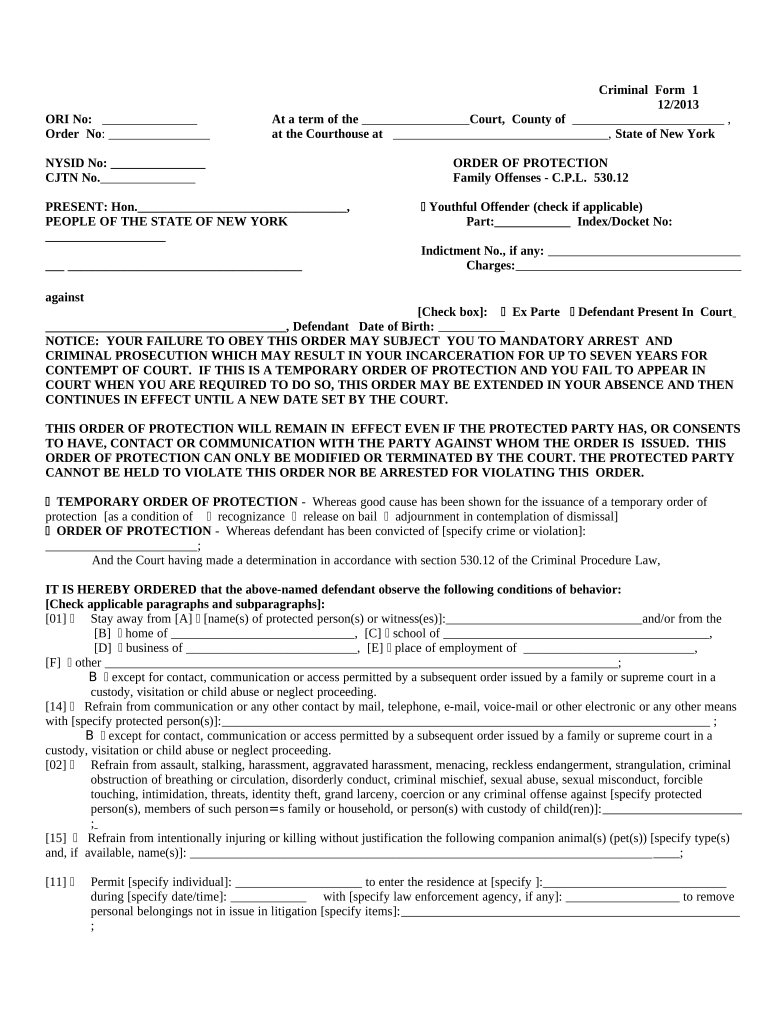 New York Protection Order  Form