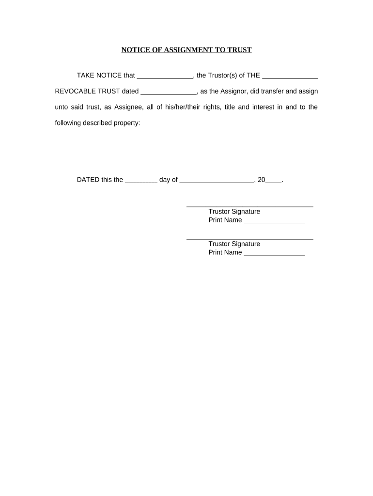 Notice of Assignment to Living Trust New York  Form