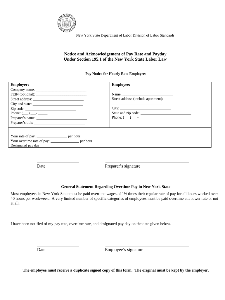 Pay Rate Acknowledgement  Form