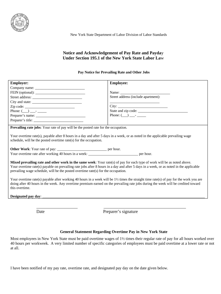 Pay Rate Acknowledgement Form