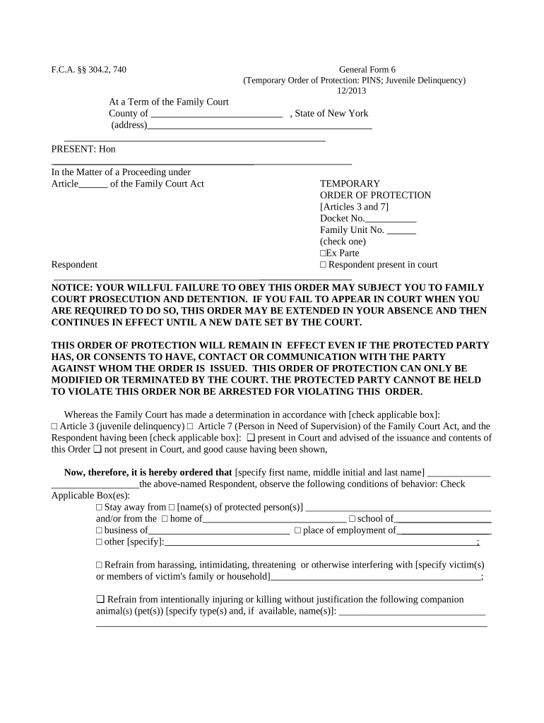 New York Order Protection  Form