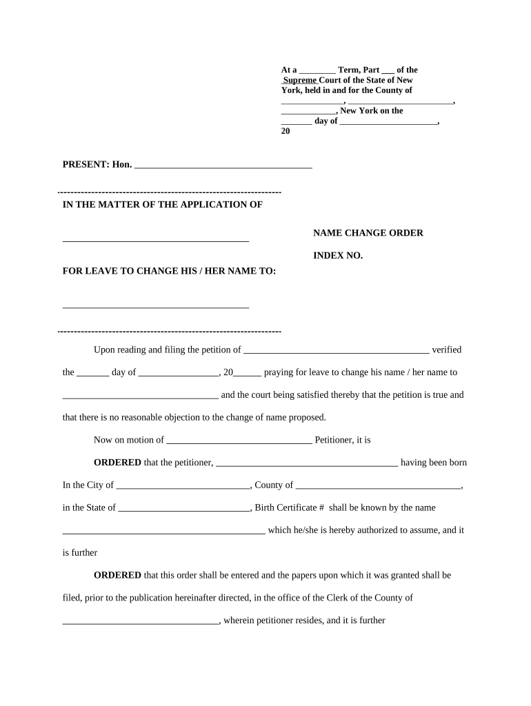 Name Change Order New York  Form