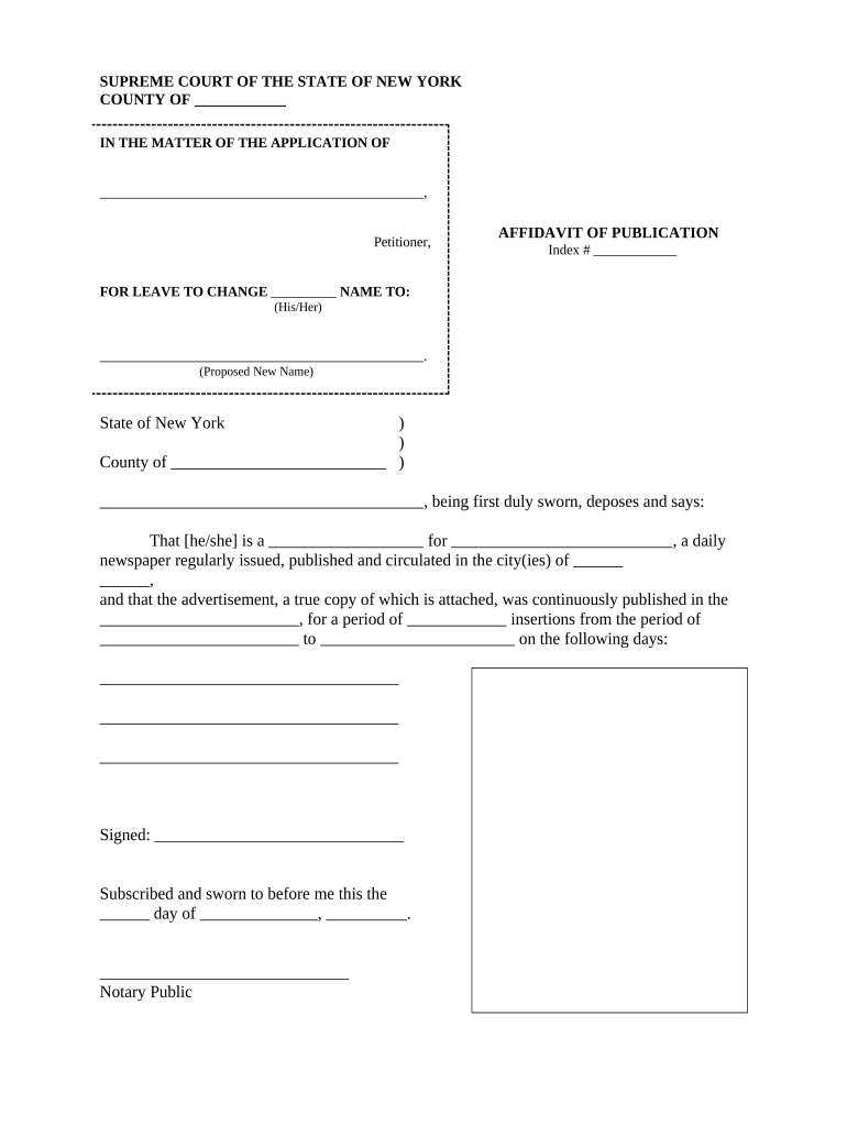 Affidavit of Publication Adult Name Change New York  Form