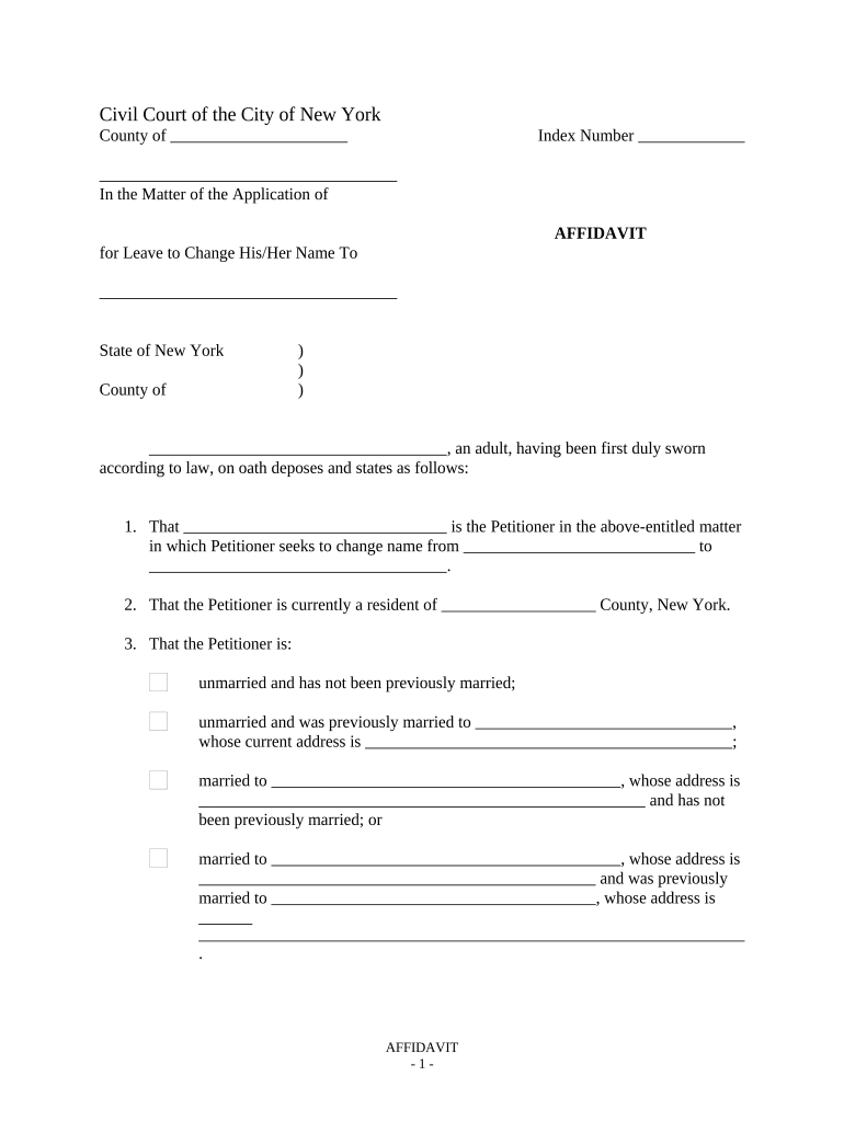 Affidavit Name Change  Form