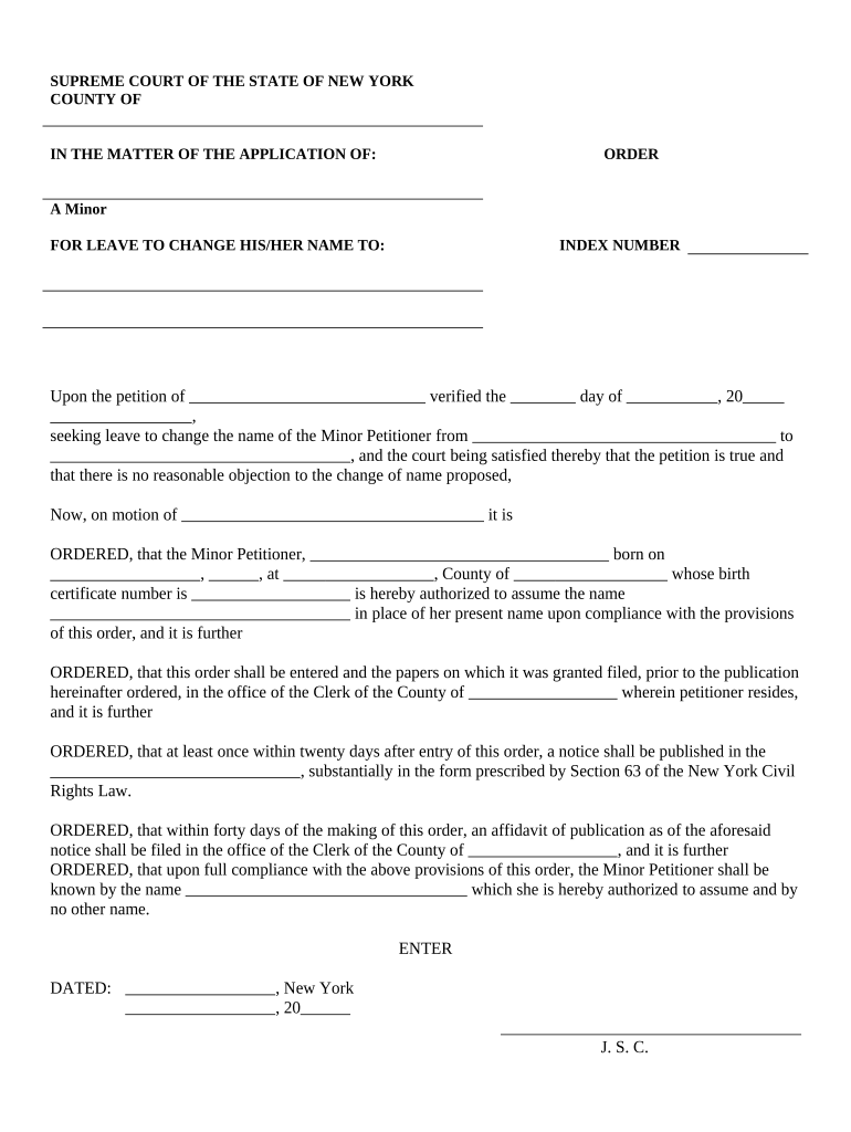 New York Order Name Change  Form