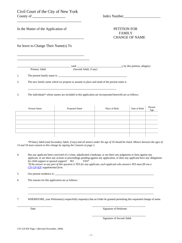 New York Petition Change Name  Form