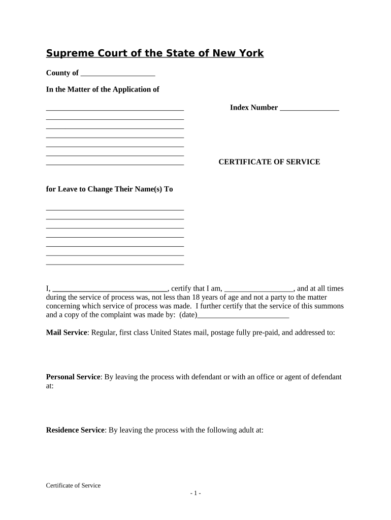 New York Certificate Change  Form