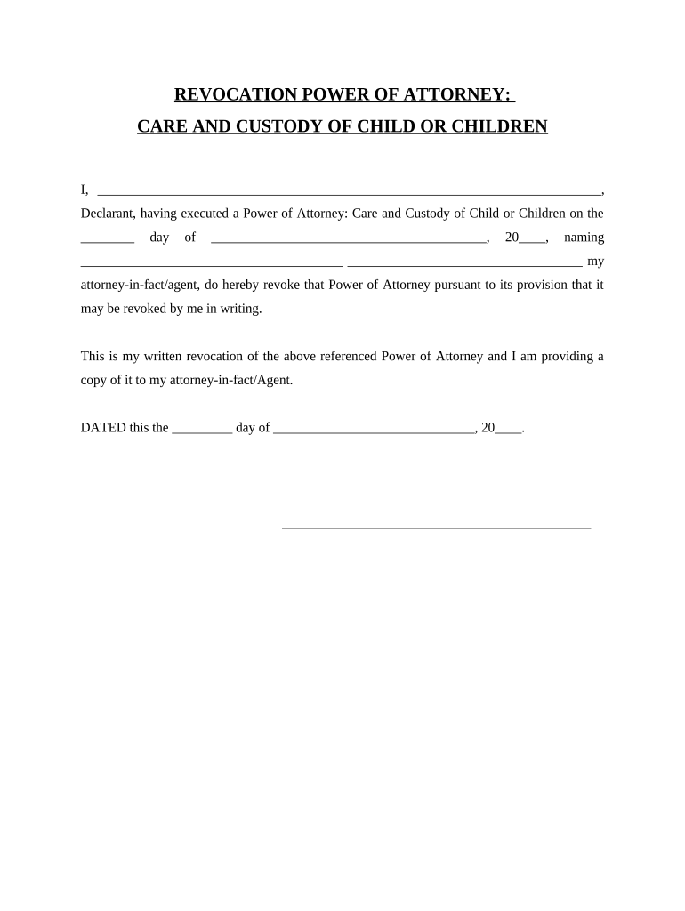 Revocation of Power of Attorney for Care of Child or Children New York  Form