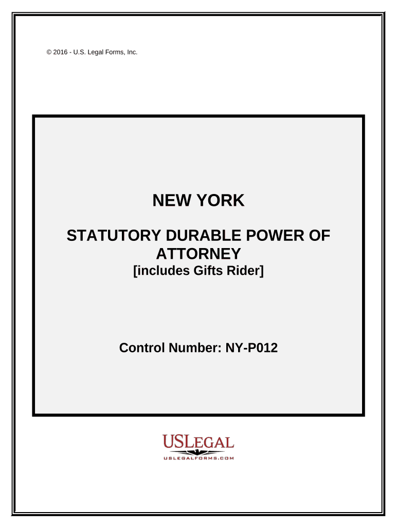 Statutory Durable Power of Attorney Durable Provisions New York  Form