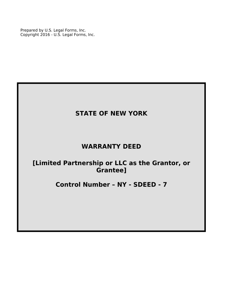 Warranty Deed from Limited Partnership or LLC is the Grantor, or Grantee New York  Form