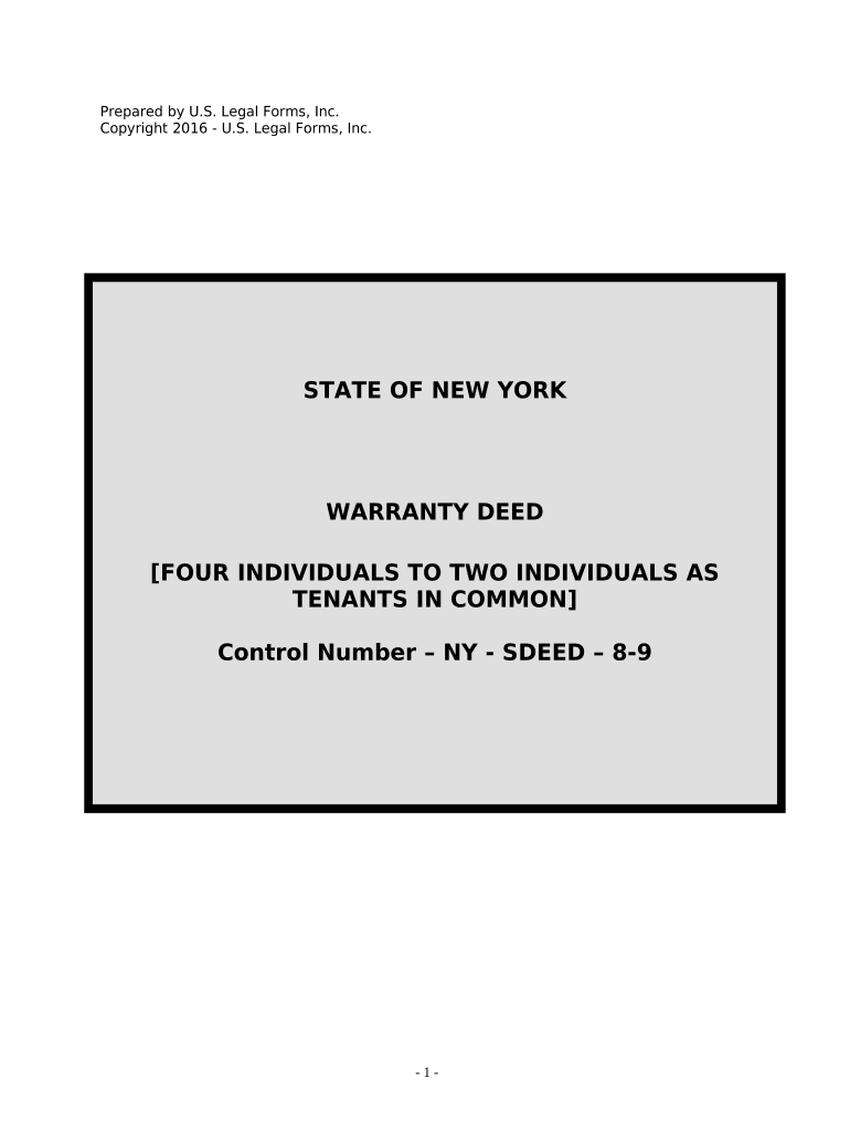 Warranty Deed for Four Individuals to Two Individuals as Tenants in Common New York  Form
