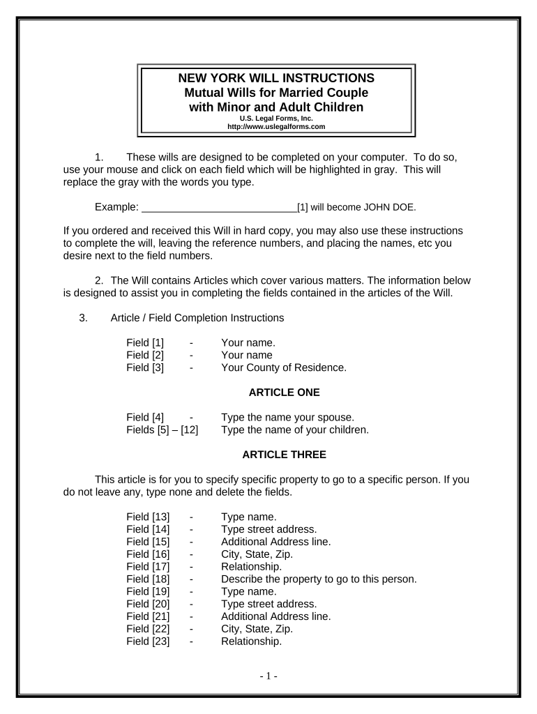 Mutual Wills Package with Last Wills and Testaments for Married Couple with Adult and Minor Children New York Form