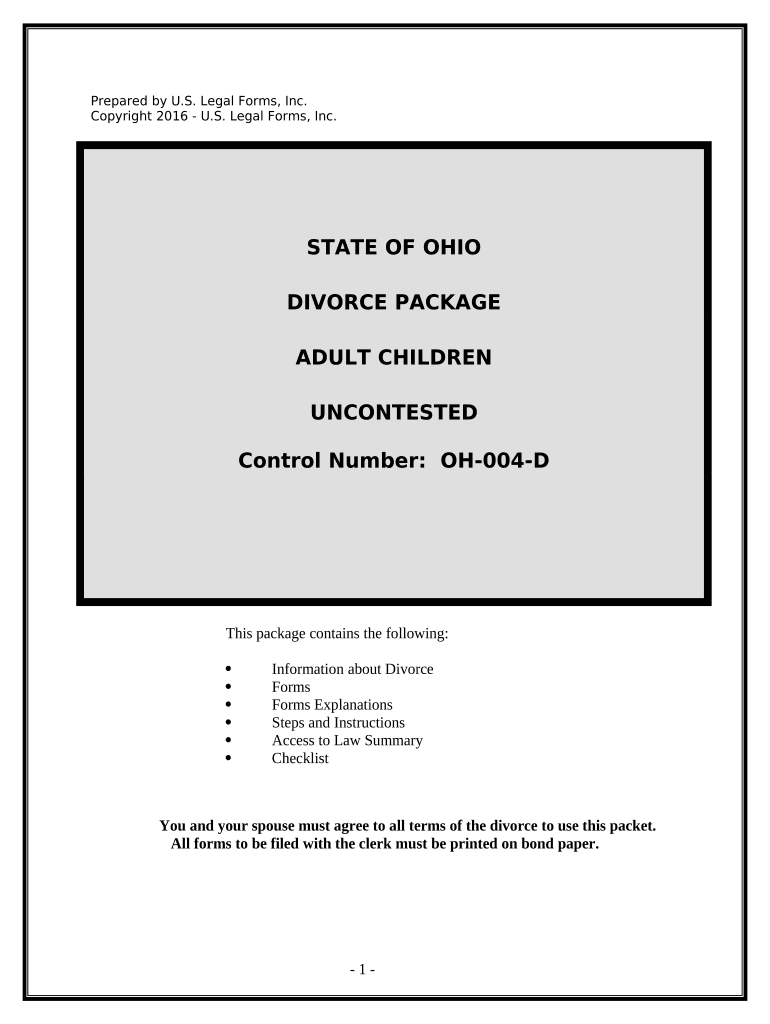 Fill and Sign the No Fault Uncontested Agreed Divorce Package for Dissolution of Marriage with Adult Children and with or Without Property and 497322053 Form