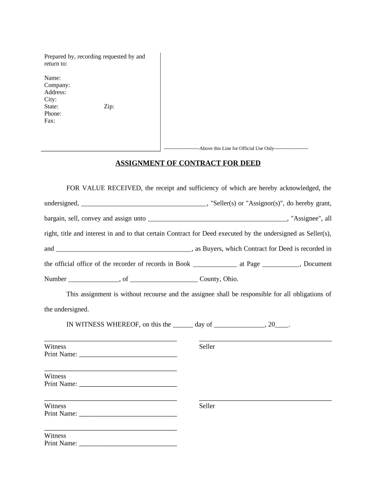 Assignment of Contract for Deed by Seller Ohio Form