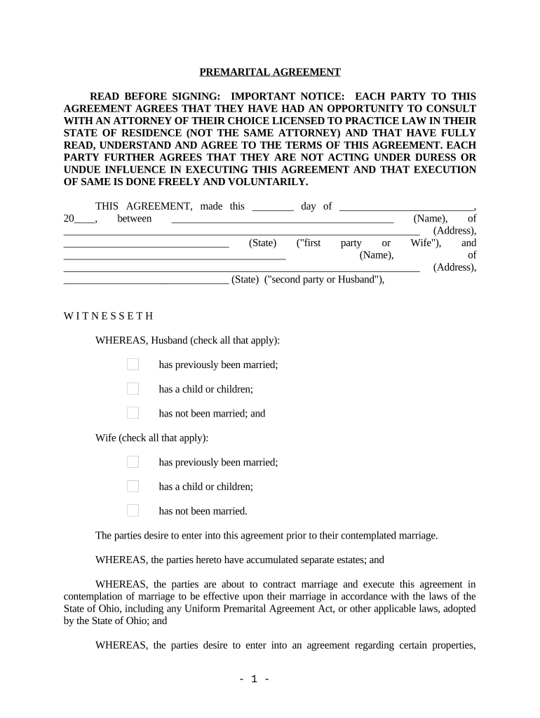 Premarital Agreement Financial Statement  Form