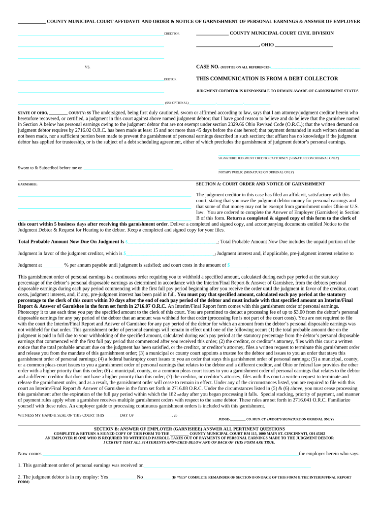 Notice Garnishment  Form