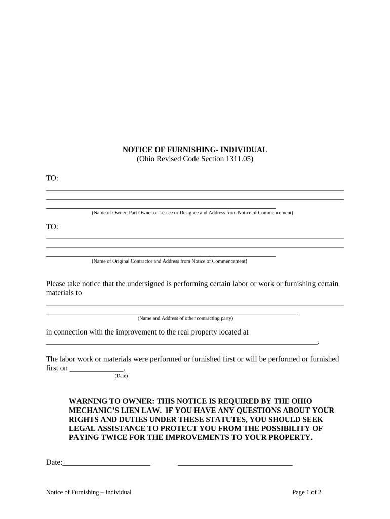 Ohio Notice Furnishing  Form