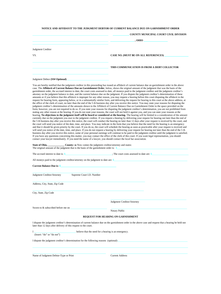 Balance Garnishment  Form