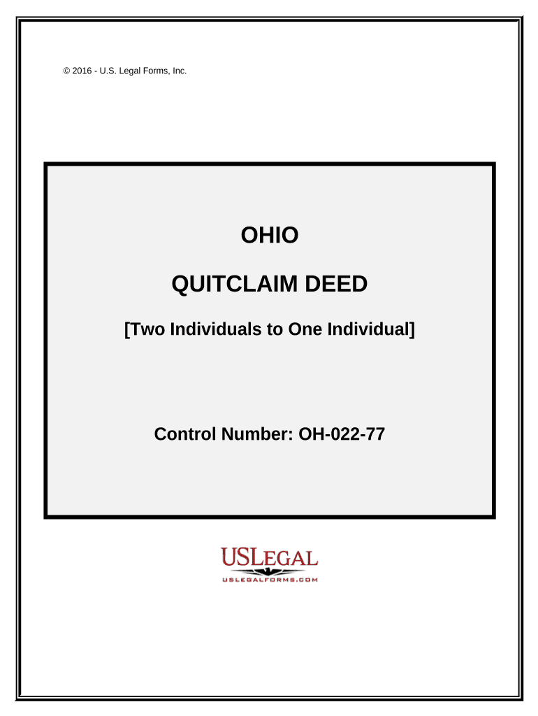 Quitclaim Deed Two Individuals to One Individual Ohio  Form