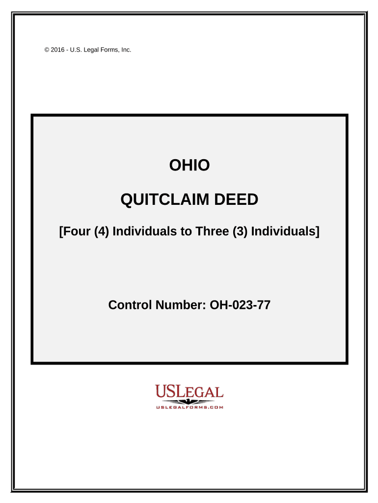 Quitclaim Deed Four Individuals to Three Individuals Ohio  Form
