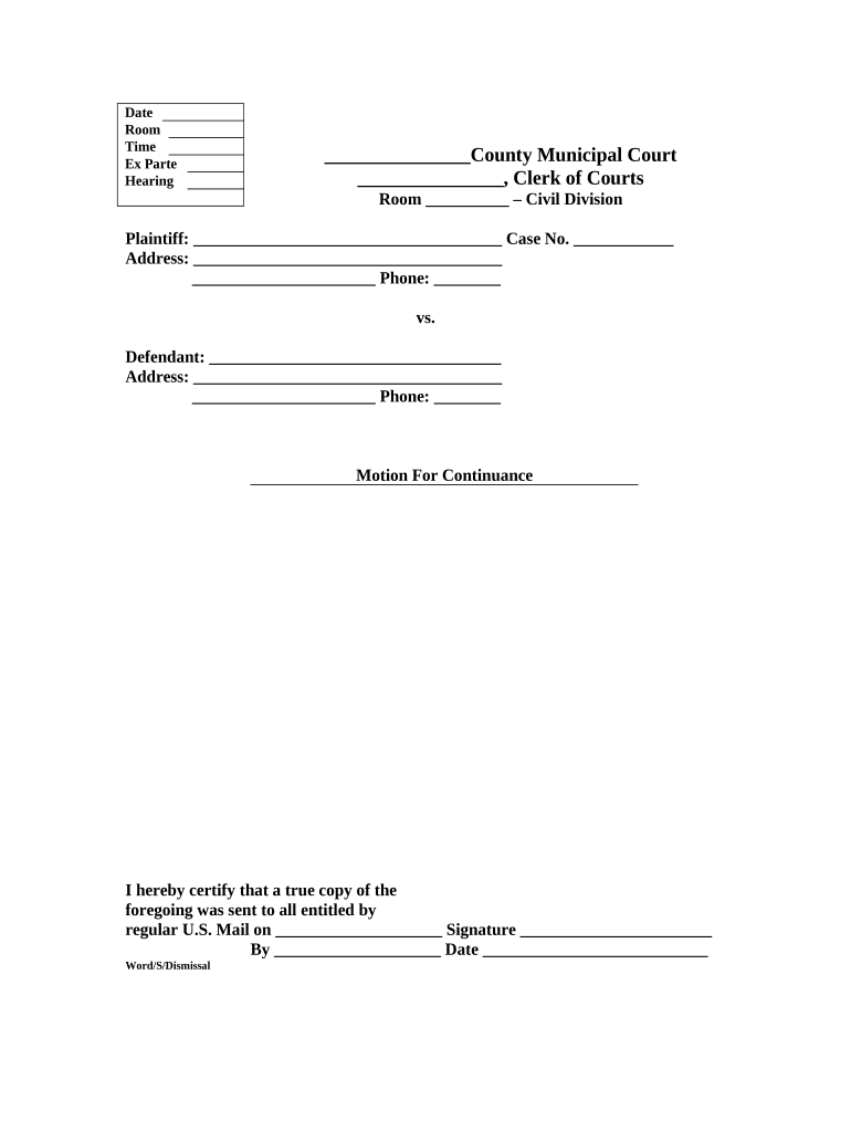 Motion for Continuance Ohio  Form