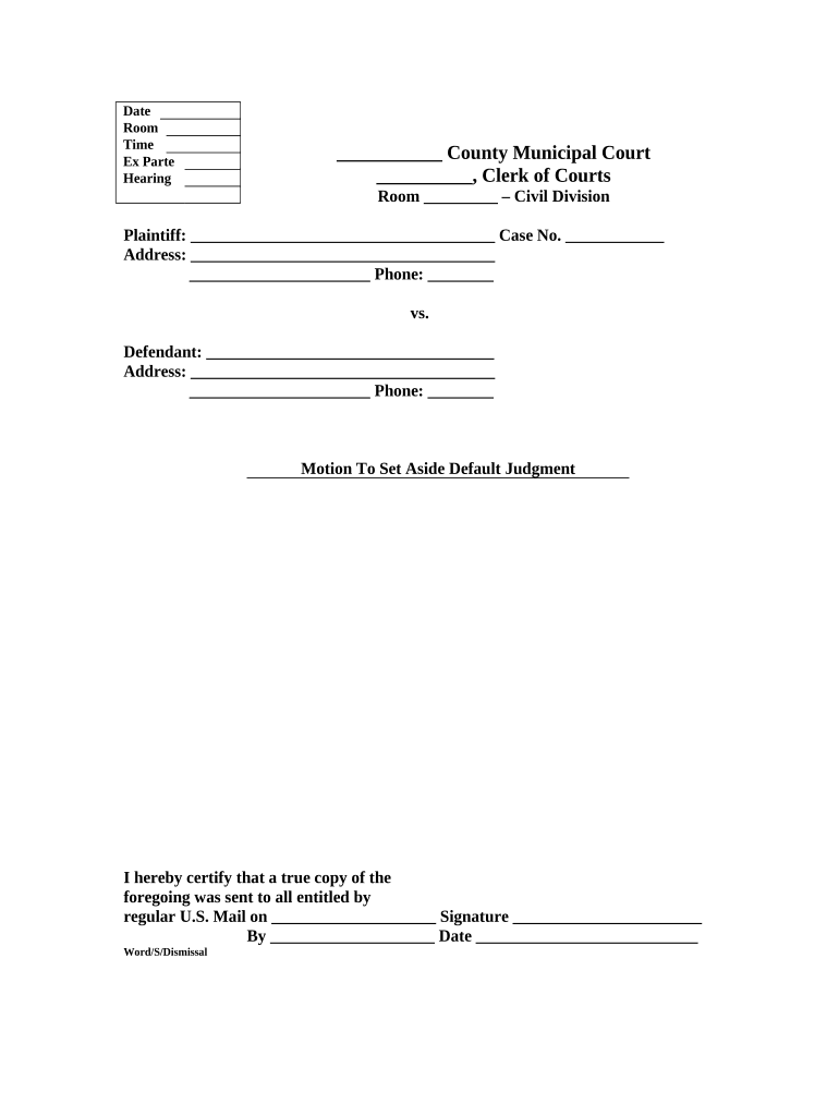 Motion Judgment Default  Form