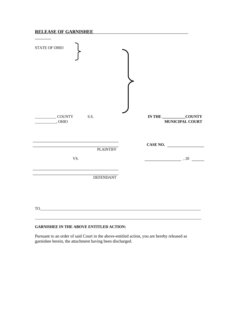 Release of Garnishee Ohio  Form