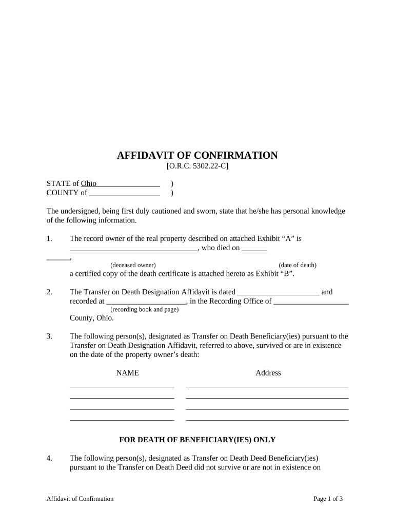 Affidavit of Confirmation Ohio  Form