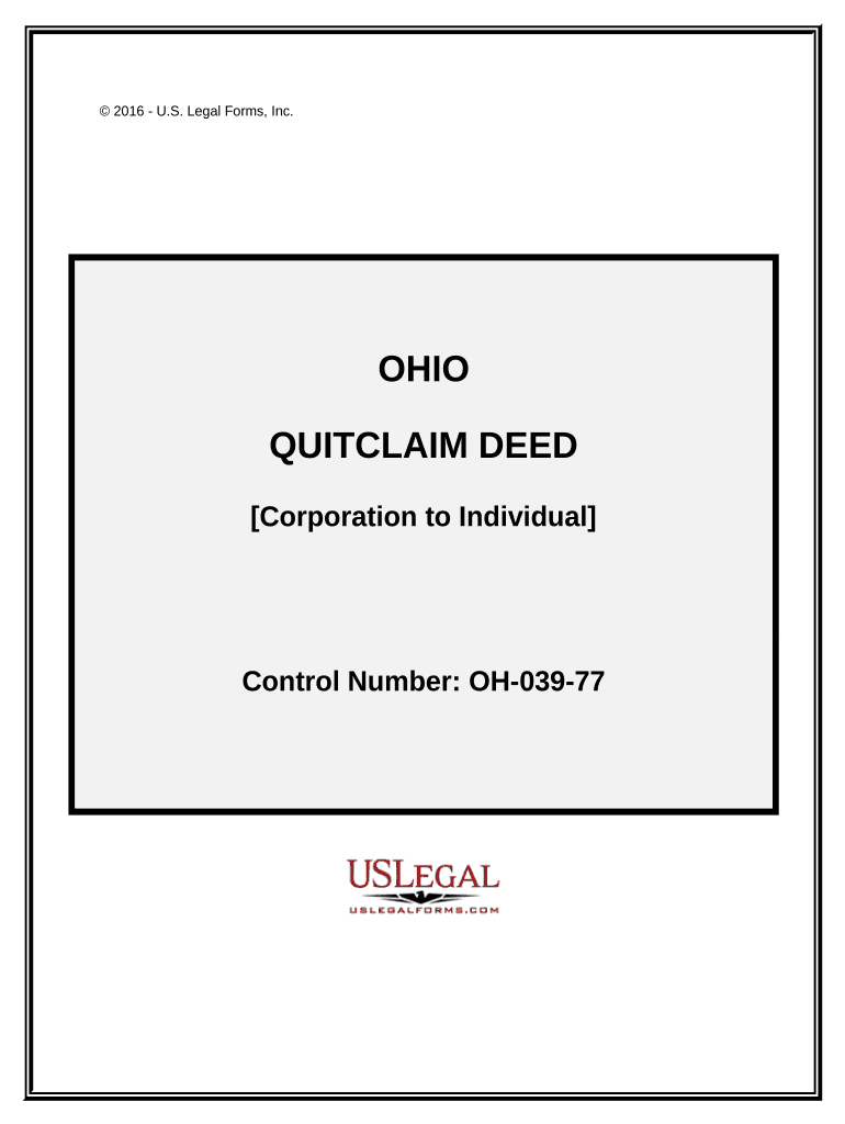 Quitclaim Deed from a Corporation to an Individual Ohio  Form
